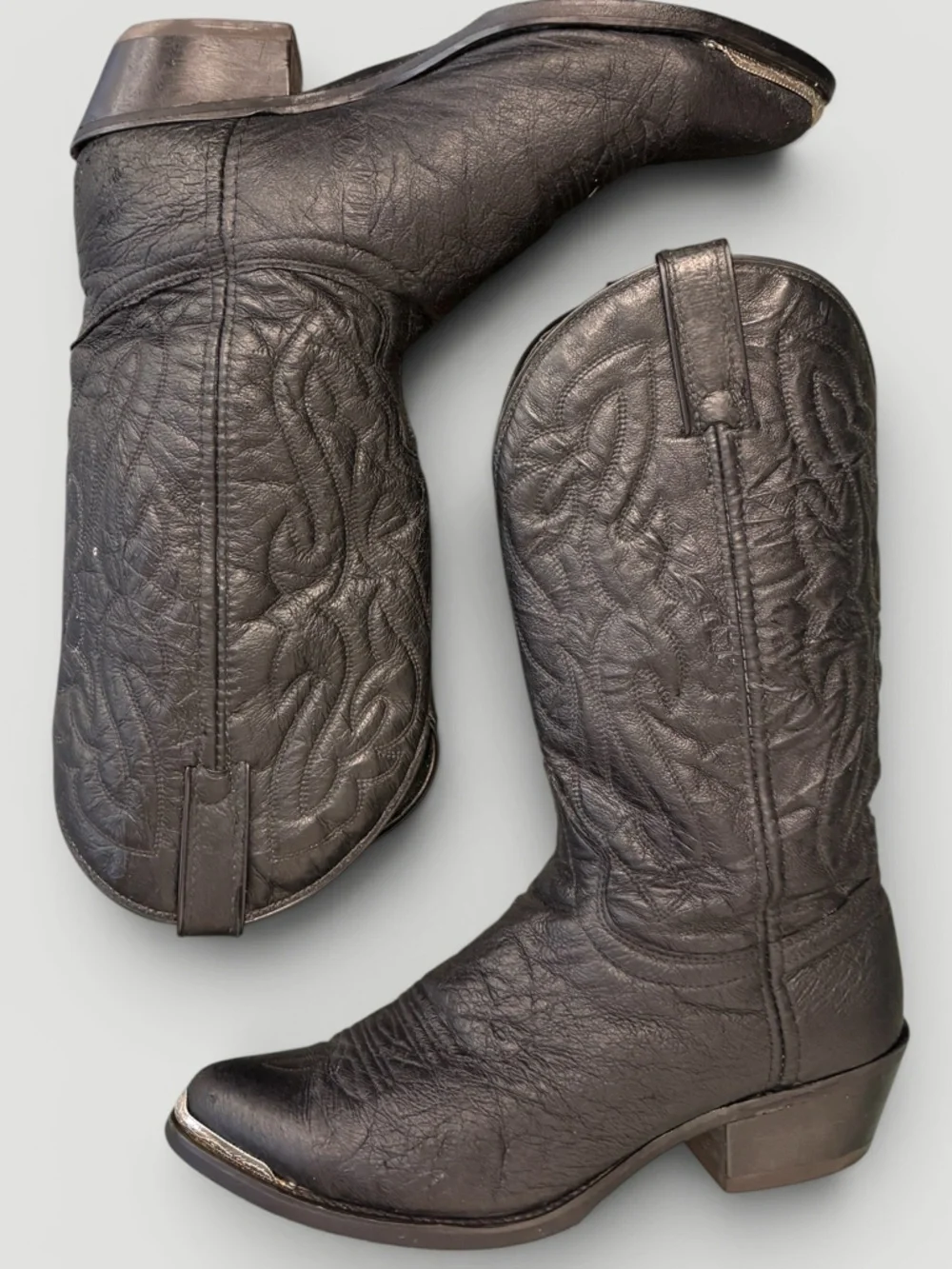 Laredo Black Leather Western Cowboy Boots Sterling Silver Tip Size 10D